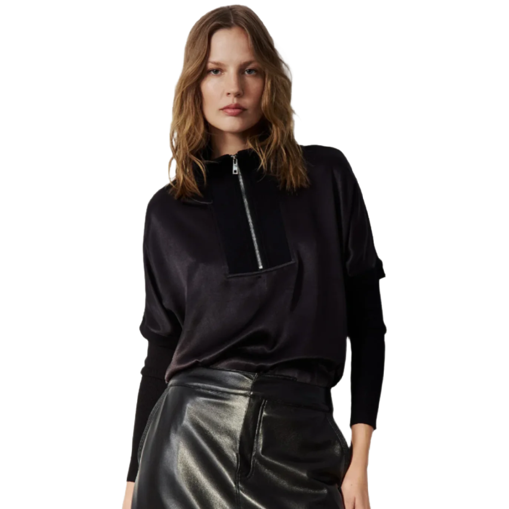 IRENE ZIP SATIN BLOUSE