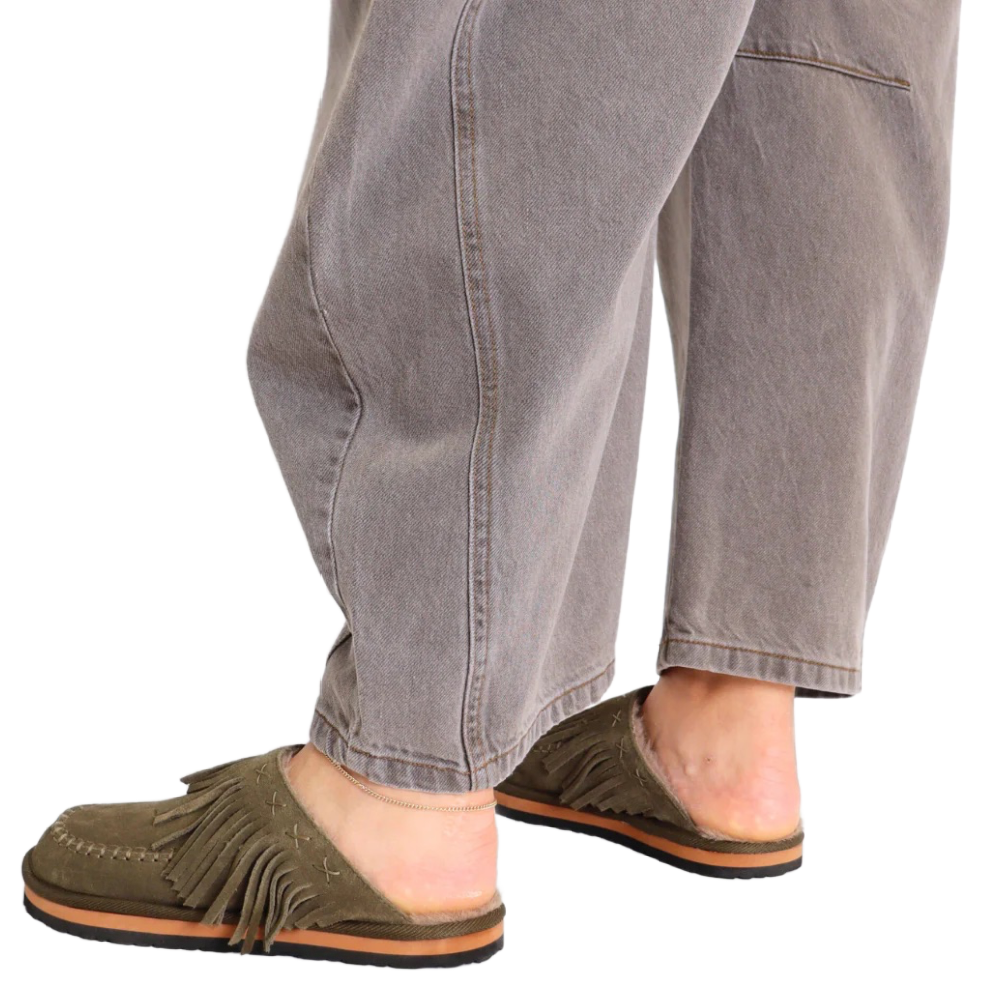 FALLON FRINGE MULE OLIVE