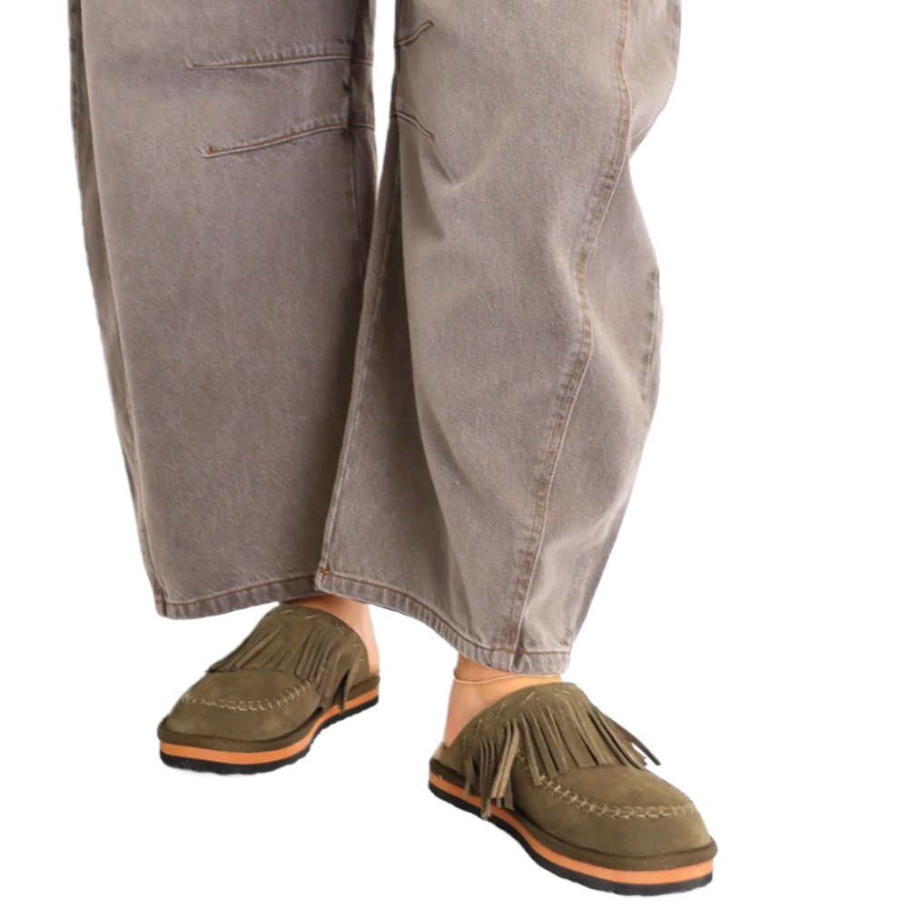 FALLON FRINGE MULE OLIVE