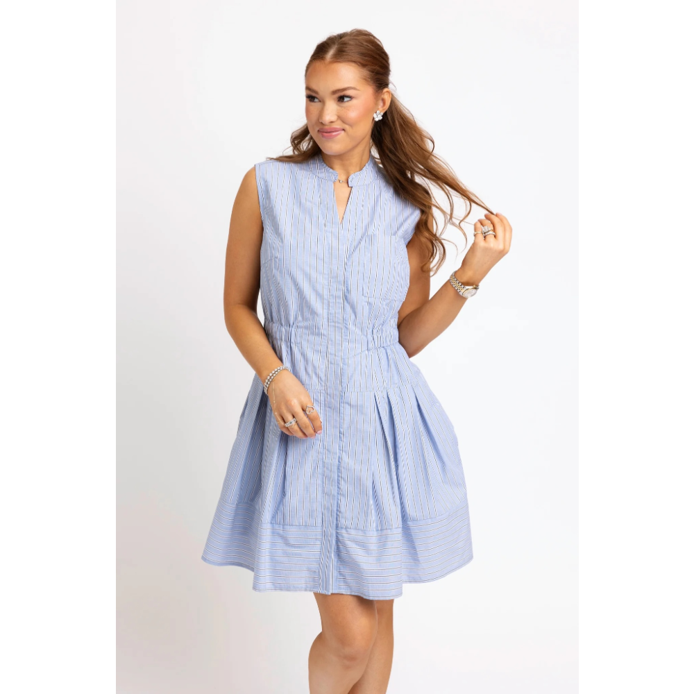 STRIPE CHAMBRAY SHIRT DRESS