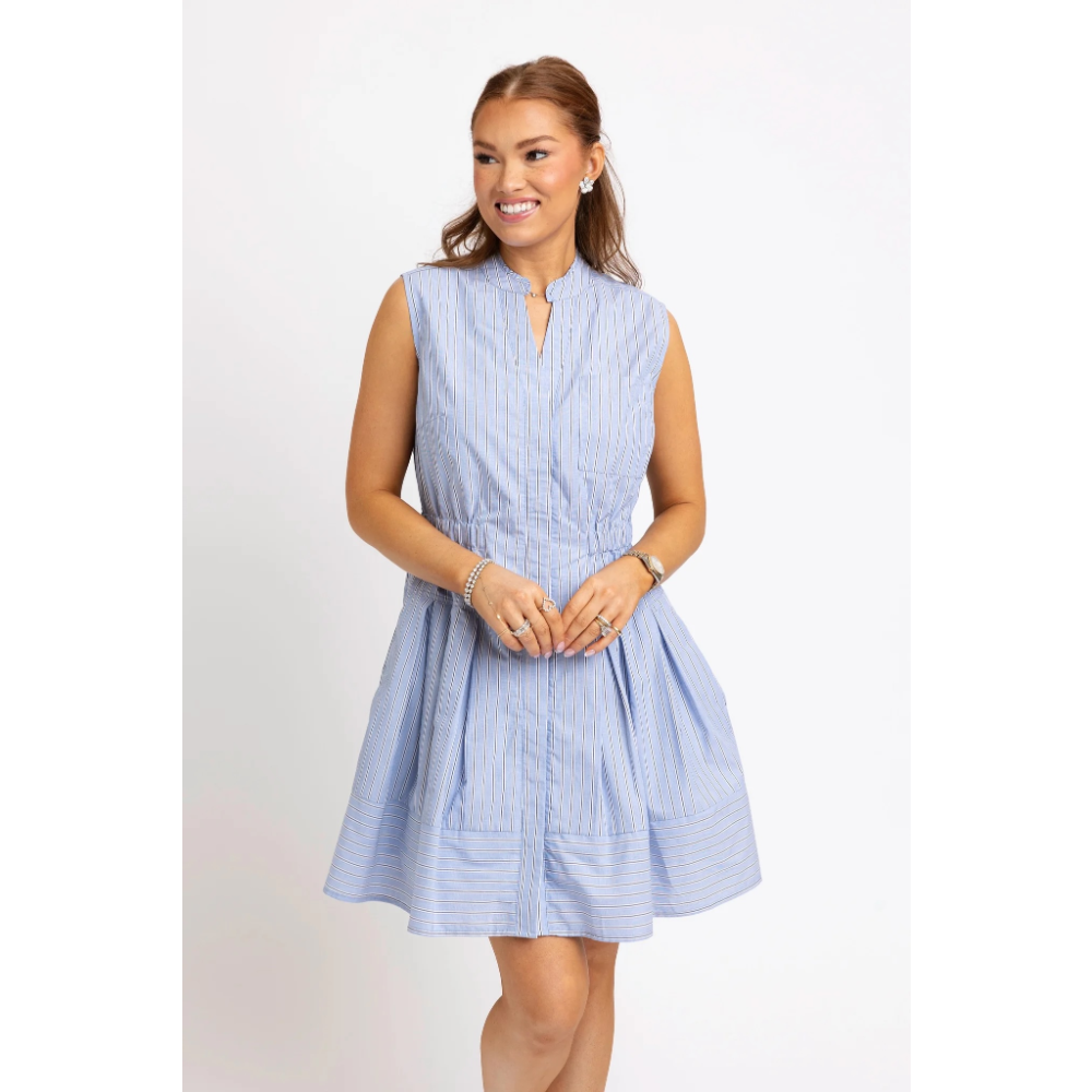 STRIPE CHAMBRAY SHIRT DRESS