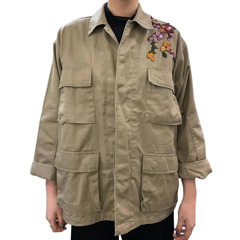 FLORAL LONG JACKET KHAKI/FLORAL