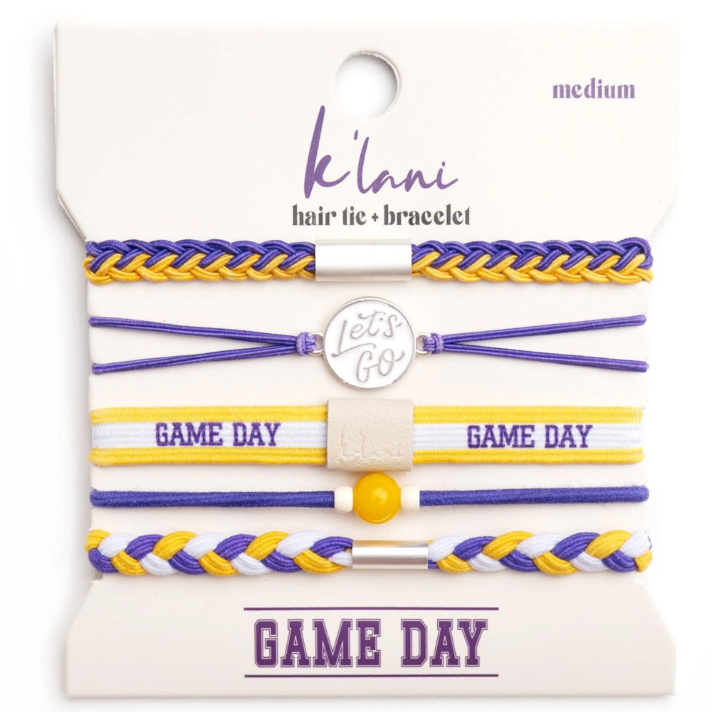 GAME DAY PURPLE YELLOW HAIR TIE BRACELET