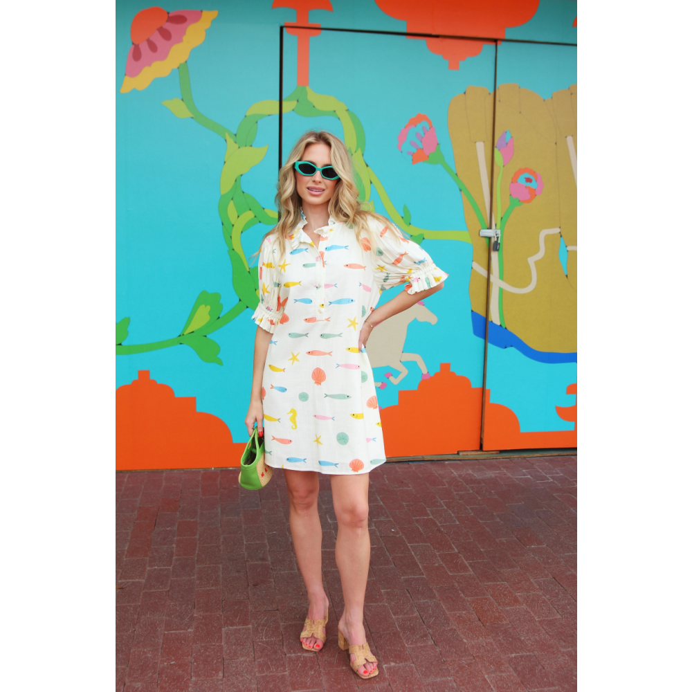 MULTI FISH PLEAT BACK DRESS IVORY