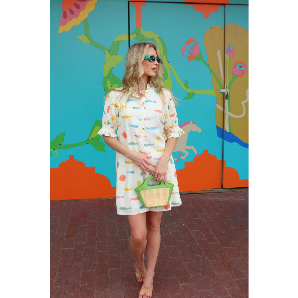 MULTI FISH PLEAT BACK DRESS IVORY