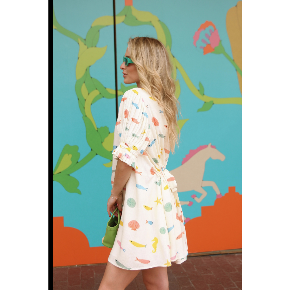 MULTI FISH PLEAT BACK DRESS IVORY