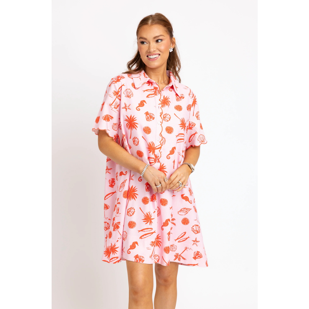 BEACH LINEN SHIRT DRESS PINK
