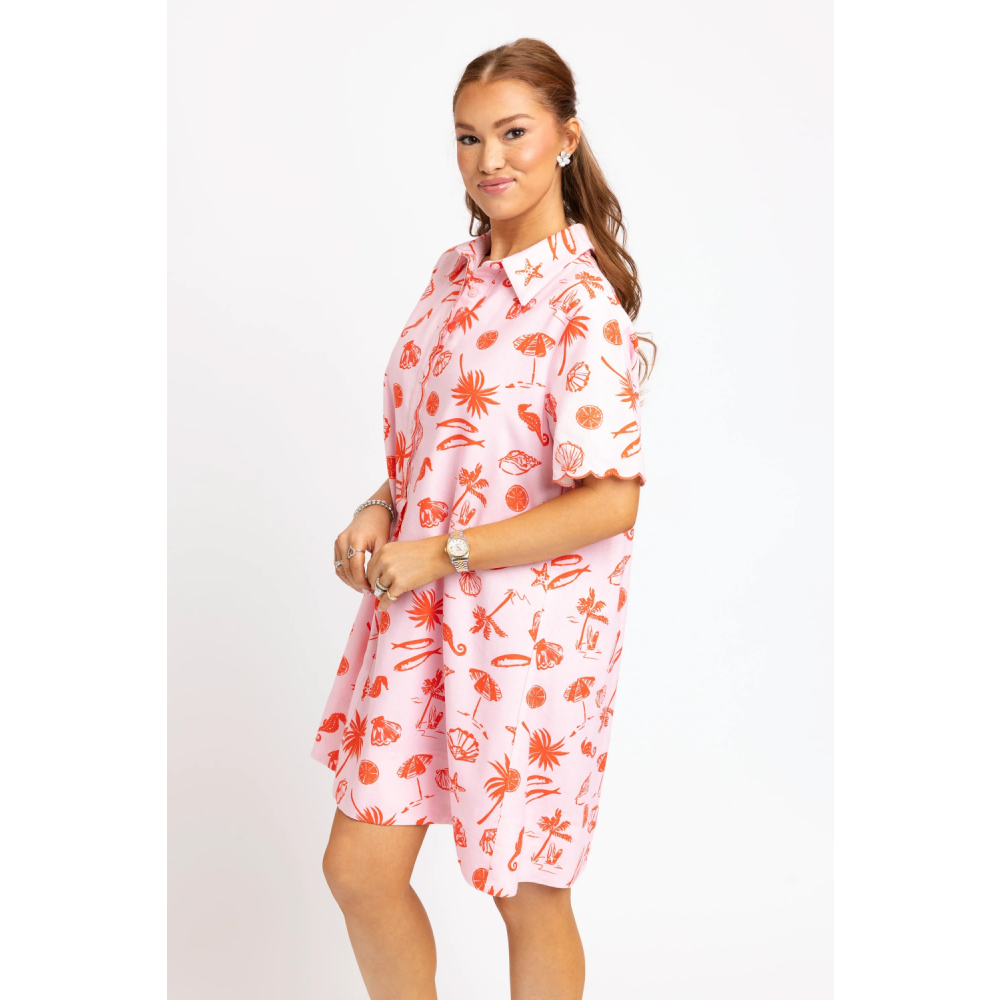 BEACH LINEN SHIRT DRESS PINK