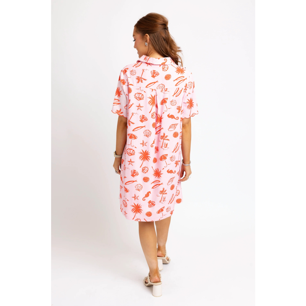 BEACH LINEN SHIRT DRESS PINK