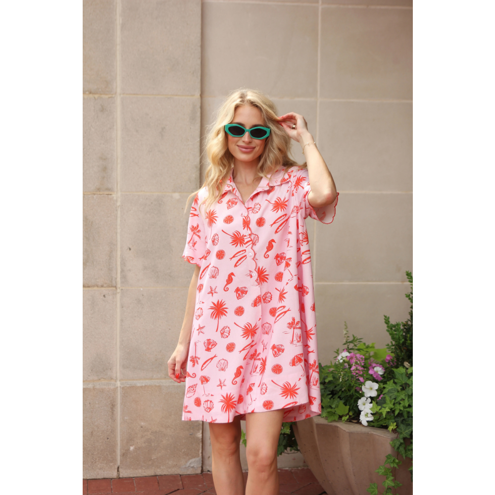 BEACH LINEN SHIRT DRESS PINK