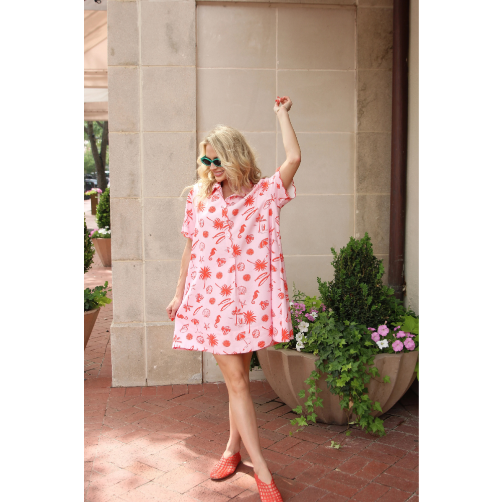 BEACH LINEN SHIRT DRESS PINK