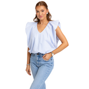 BLUE STRIPE V-NECK POPLIN BUBBLE TOP