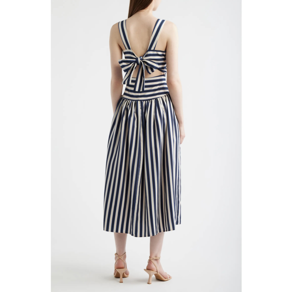 GEORGIE GATHERED DRESS STRIPE/NAVY
