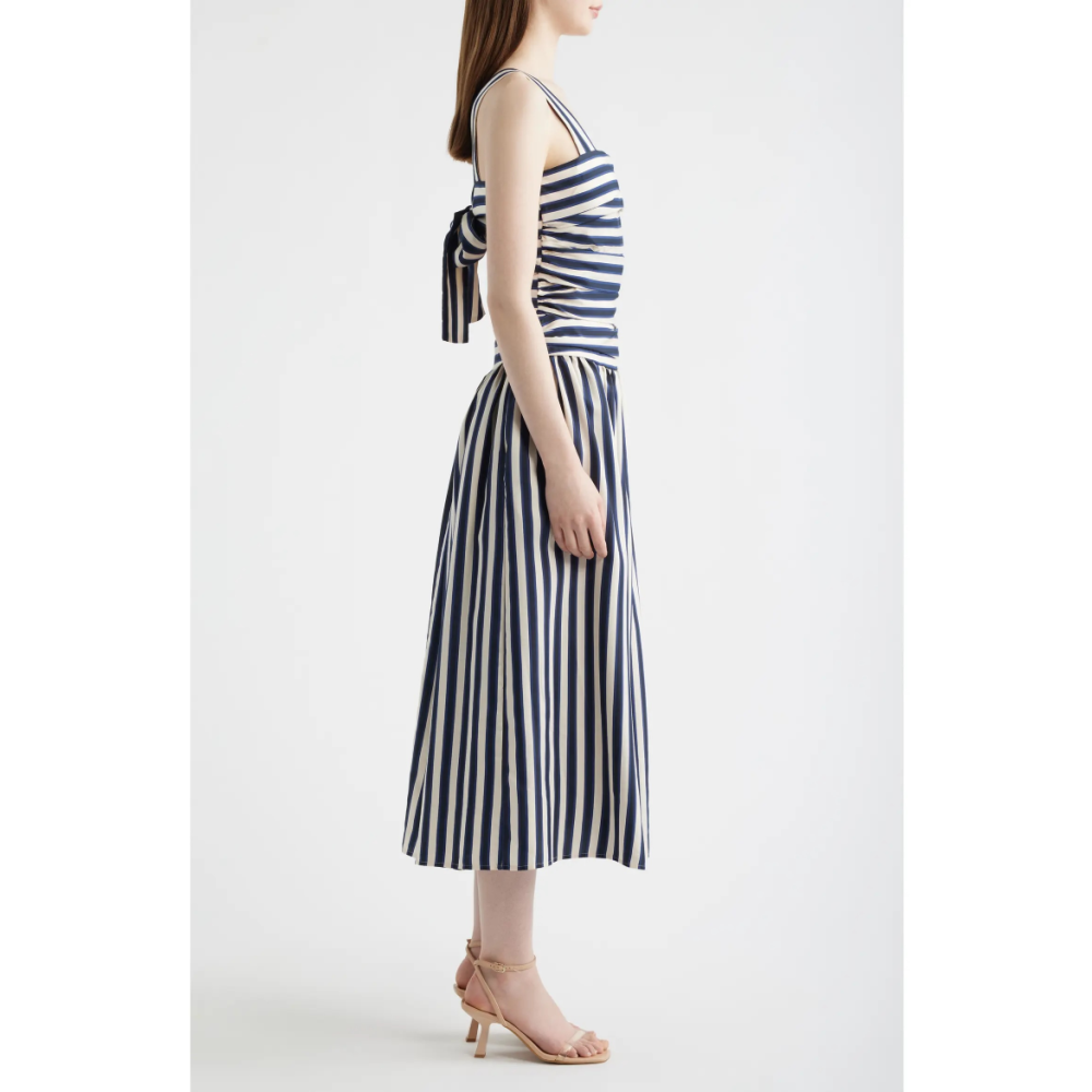 GEORGIE GATHERED DRESS STRIPE/NAVY