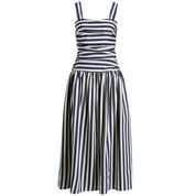 GEORGIE GATHERED DRESS STRIPE/NAVY