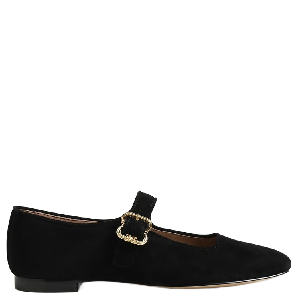 MICHAELA MARY JANE FLAT SUEDE BLACK
