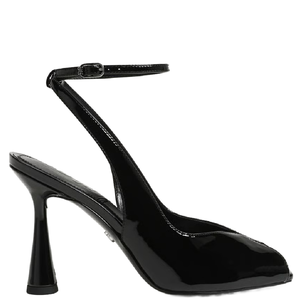 ESME PEEP TOE PUMP PATENT BLACK
