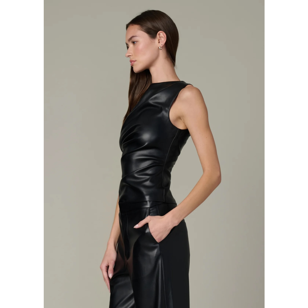 THE MEG VEGAN LEATHER TOP BLACK