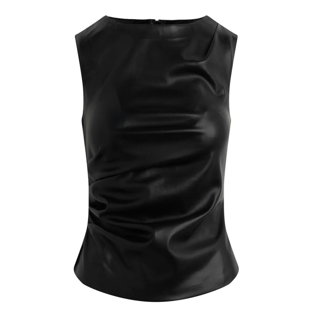 THE MEG VEGAN LEATHER TOP BLACK