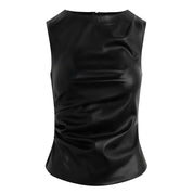 THE MEG VEGAN LEATHER TOP BLACK