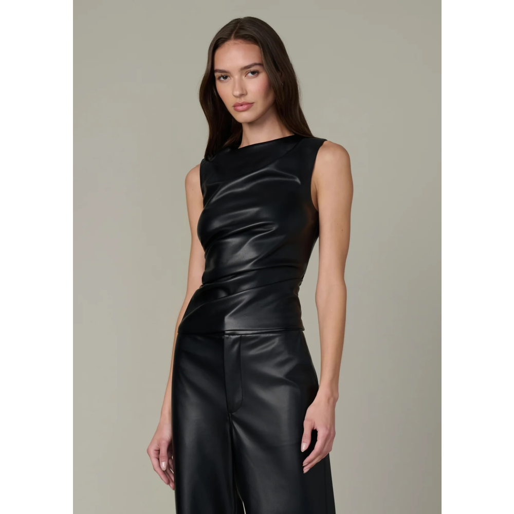 THE MEG VEGAN LEATHER TOP BLACK
