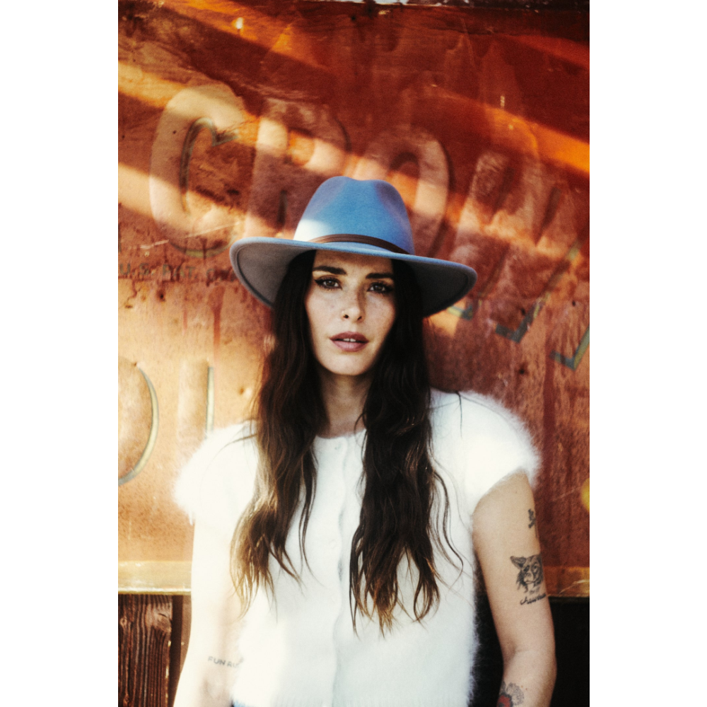 DENIM BLUE WOOL FELT FEDORA IN DENIM BLUE