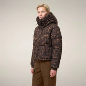 WOMEN'S CROPPED PUFFER JACKET MOD. RHIANNON IN DARK BROWN LEOPARD