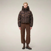 WOMEN'S CROPPED PUFFER JACKET MOD. RHIANNON IN DARK BROWN LEOPARD