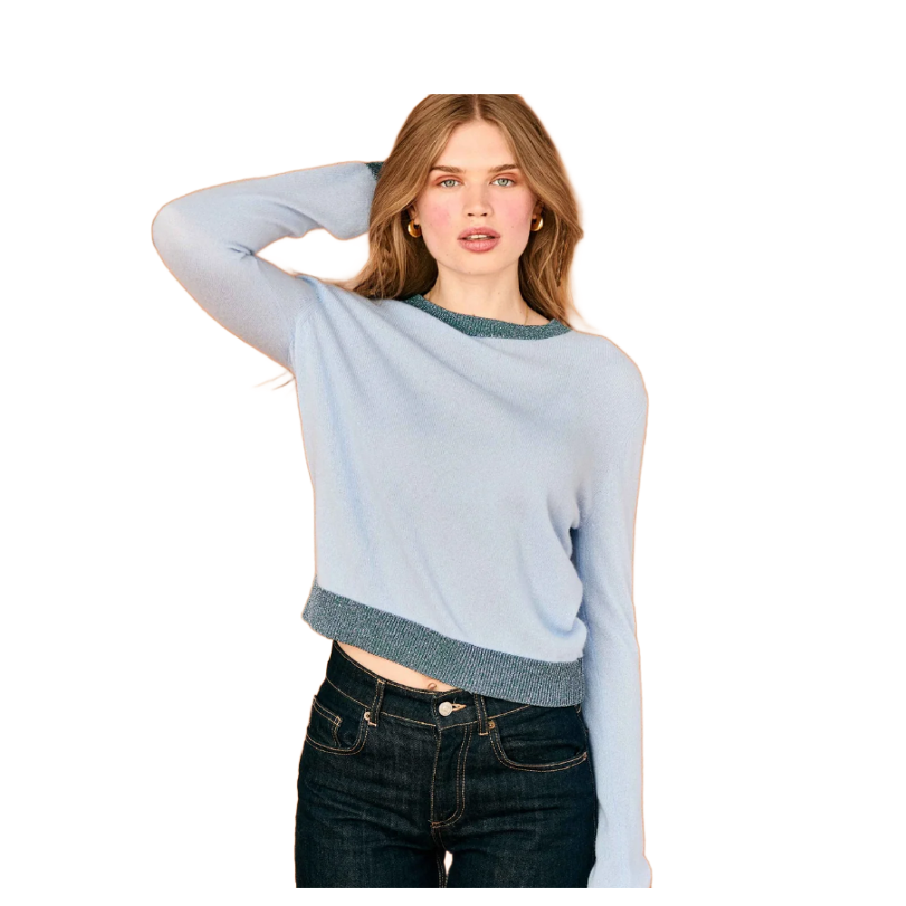 CASHMERE LUREX CREW BLUE