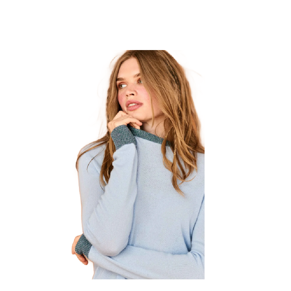 CASHMERE LUREX CREW BLUE