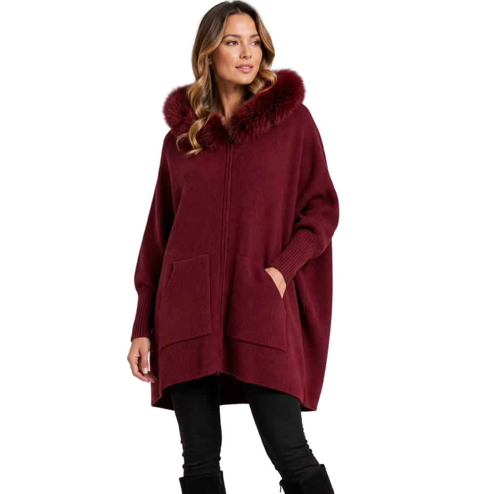 KNIT PONCHO BURGUNDY
