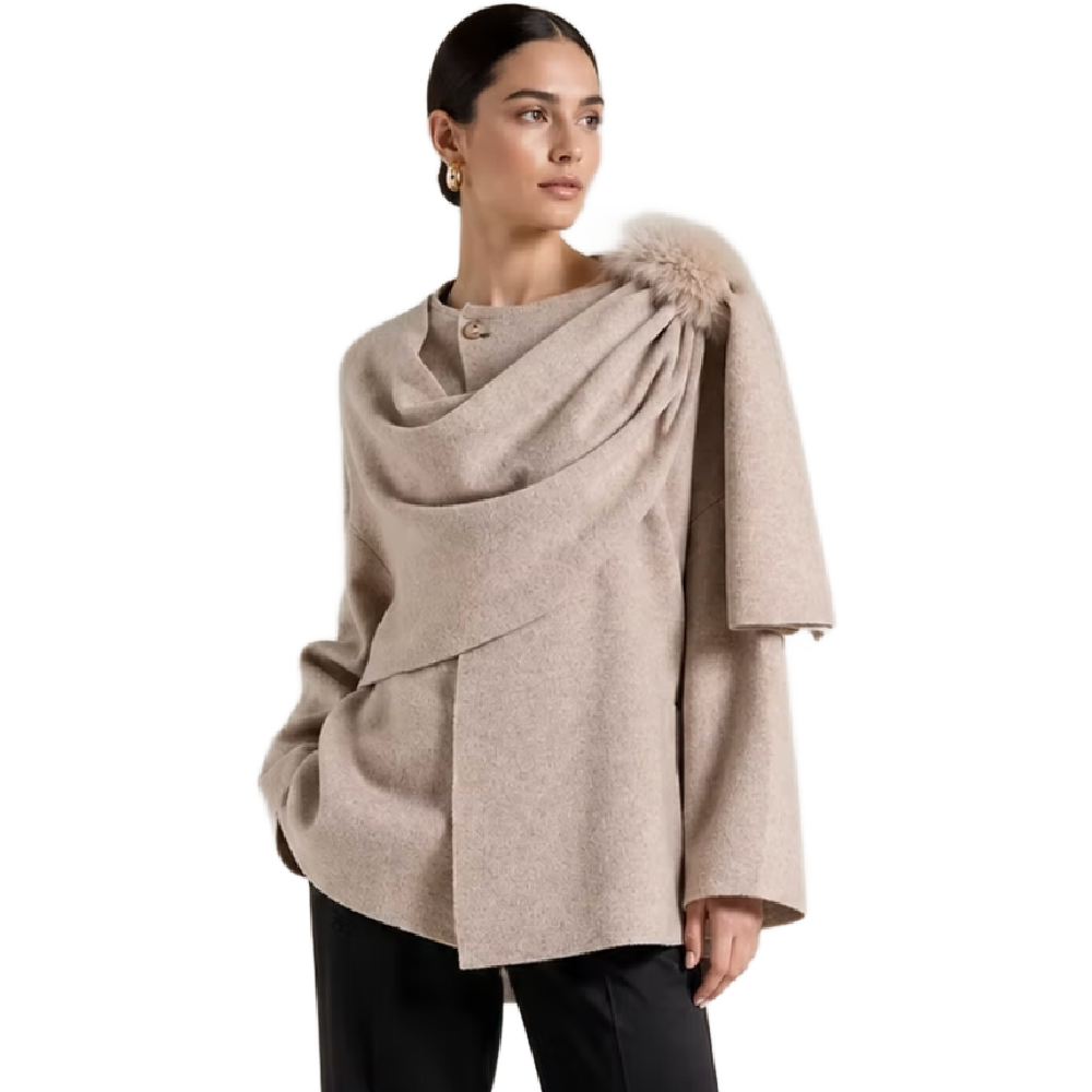 KNIT PULL THROUGH WRAP OATMEAL