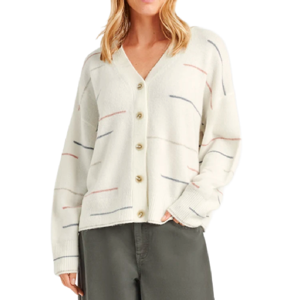 QUINN STRIPED CARDIGAN PALE OAK