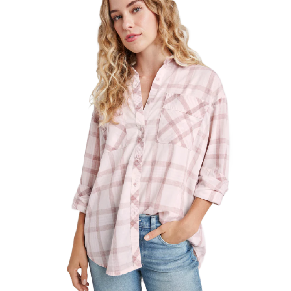 MACIE PLAID BUTTON DOWN ROSE