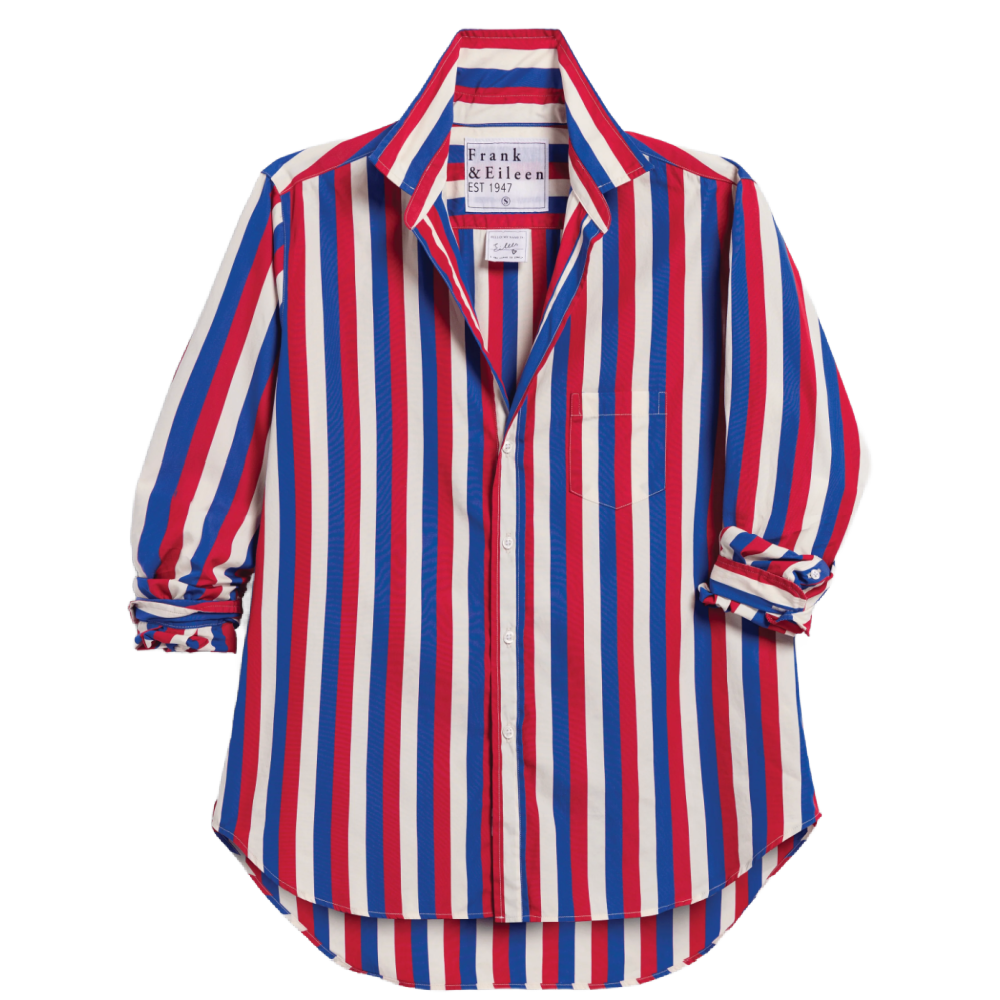 RELAXED BUTTON-UP RED BLUE CREAM STRIPE