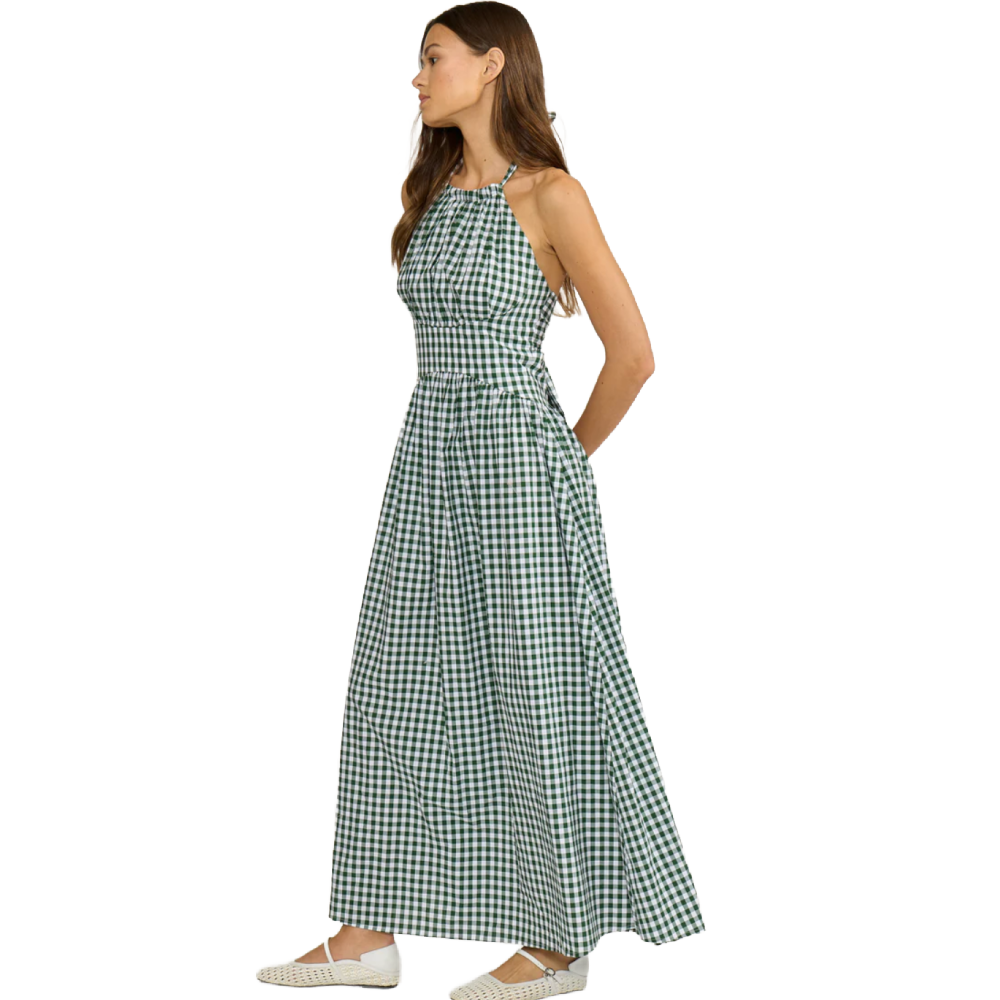 PRISCILLA HALTER GREEN GINGHAM
