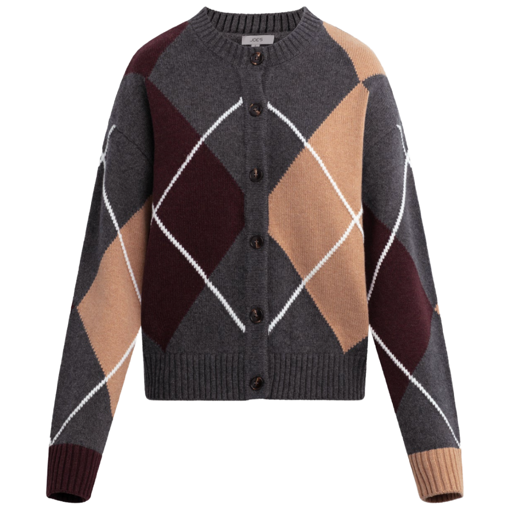 THE RELAXED CARDIGAN CHARCOAL ARGYLE