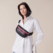 CHARLES CROSSBODY MED BLACK/BRUSHED GOLD RED ZIP