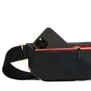 CHARLES CROSSBODY MED BLACK/BRUSHED GOLD RED ZIP