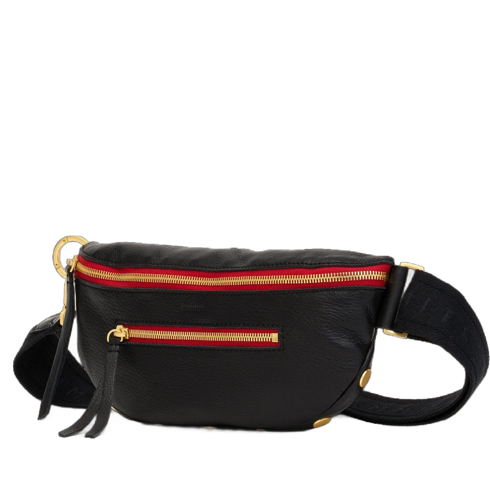 CHARLES CROSSBODY MED BLACK/BRUSHED GOLD RED ZIP
