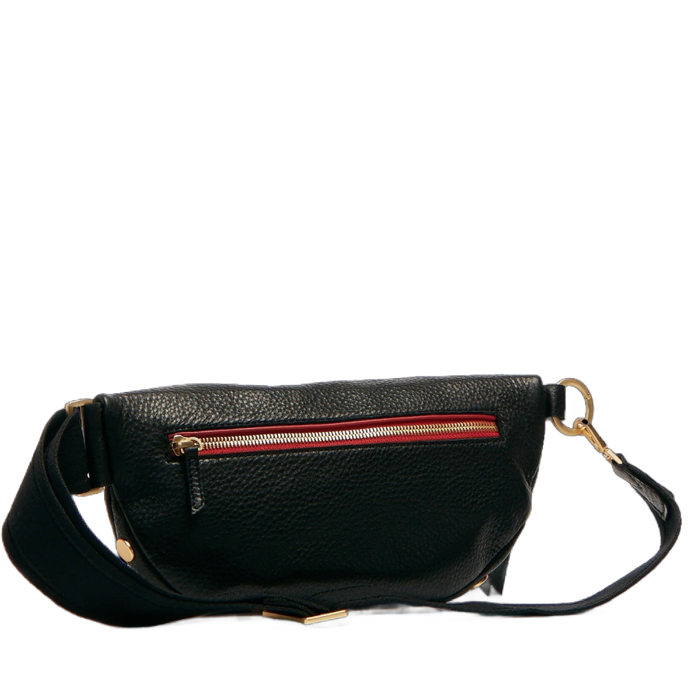 CHARLES CROSSBODY MED BLACK/BRUSHED GOLD RED ZIP