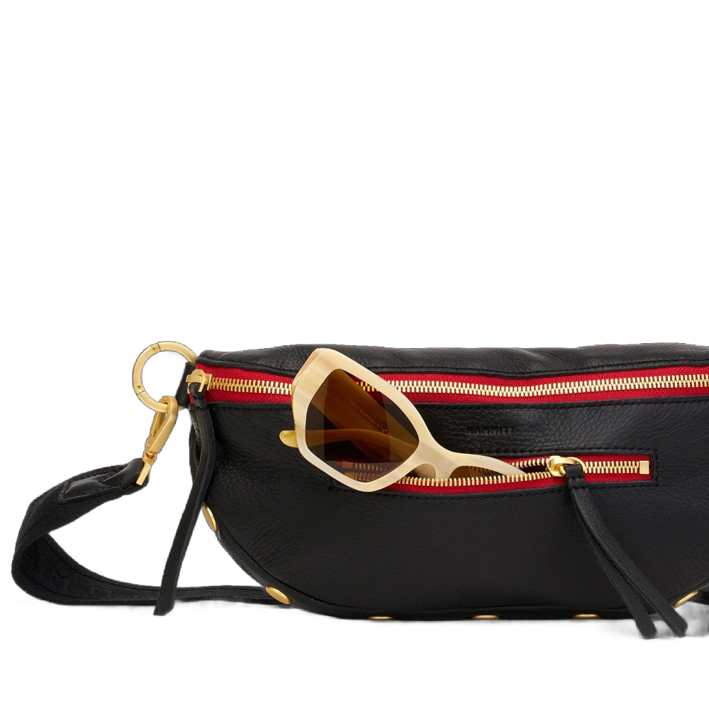 CHARLES CROSSBODY MED BLACK/BRUSHED GOLD RED ZIP