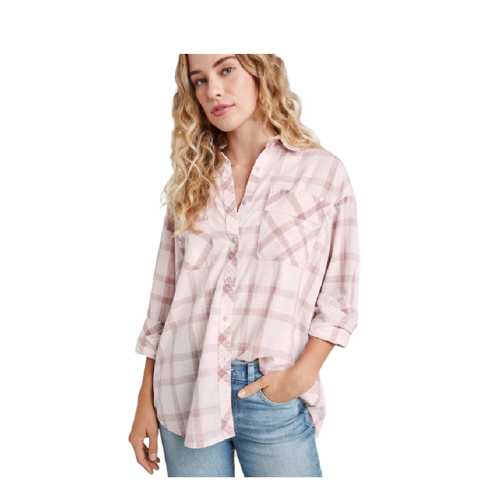 MACIE PLAID BUTTON DOWN ROSE