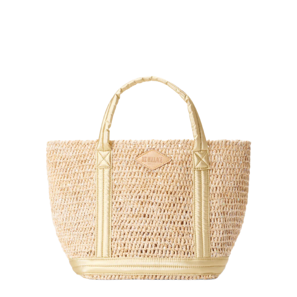 SMALL SEQUIN RAFFIA TOTE GOLD