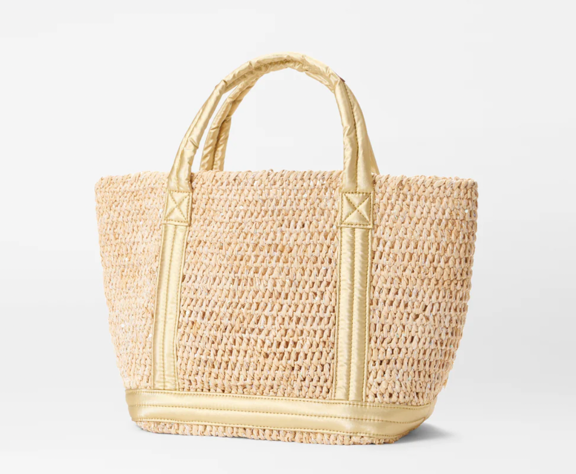 SMALL SEQUIN RAFFIA TOTE GOLD