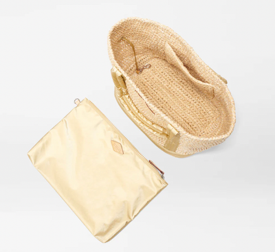 SMALL SEQUIN RAFFIA TOTE GOLD