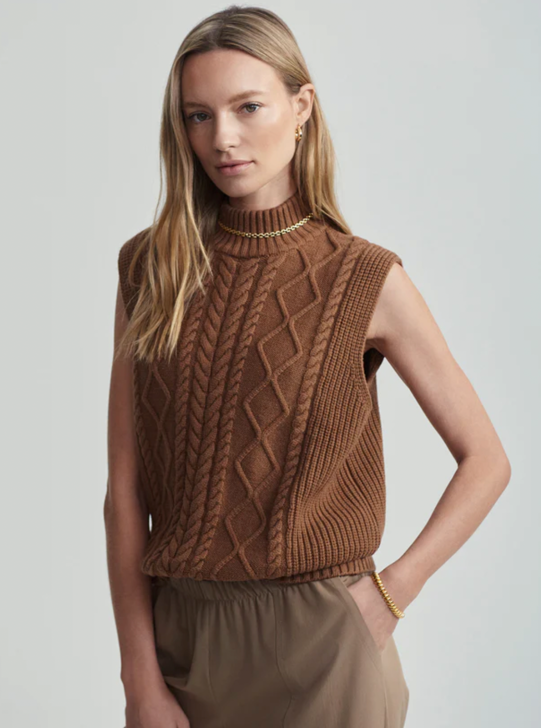 JOILETTE ROLL NECK VEST CARAMEL PECAN