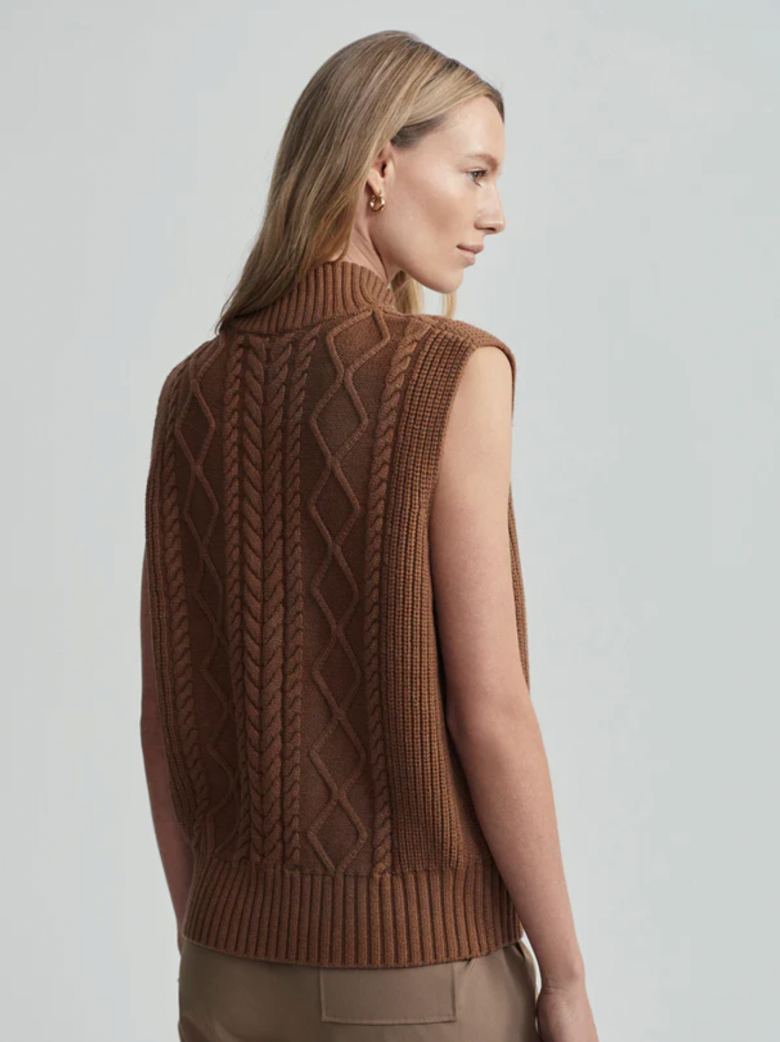 JOILETTE ROLL NECK VEST CARAMEL PECAN