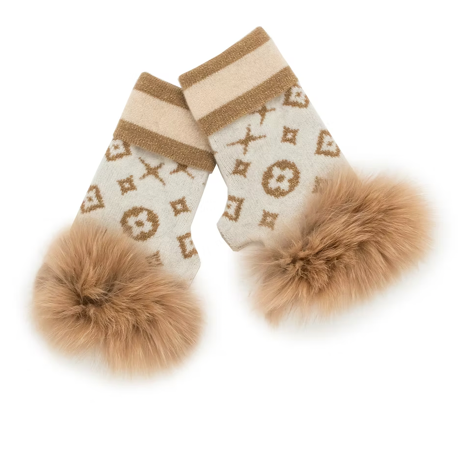 KNIT FINGERLESS GLOVES MONOGRAM GOLD