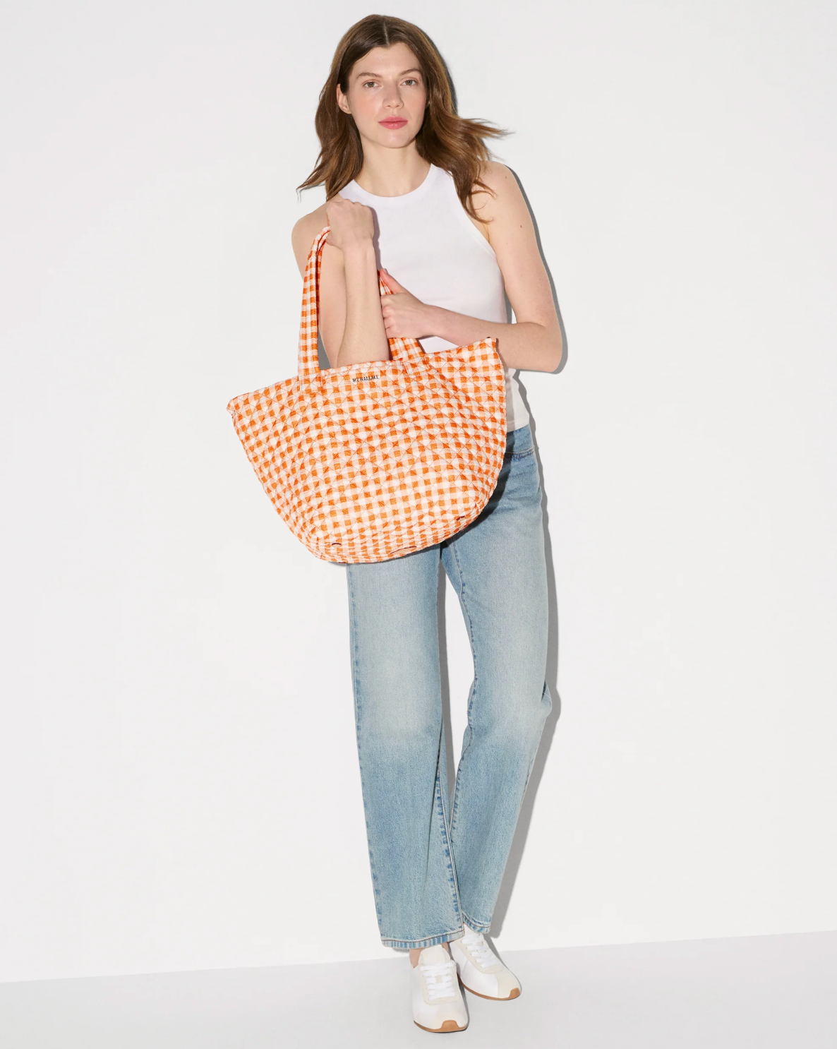 MEDIUM METRO TOTE DELUXE ORANGE GINGHAM